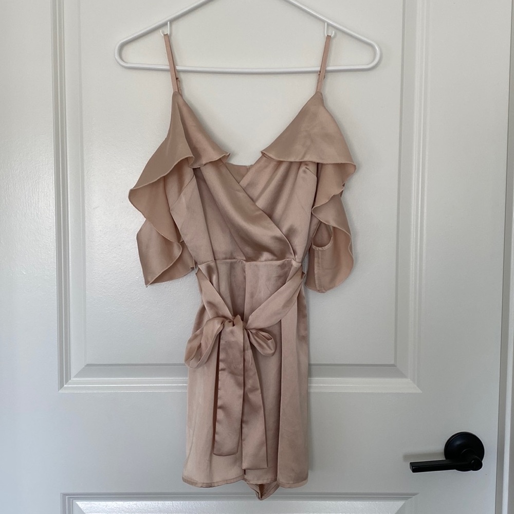 Urban Outfitters Kimchi Blue Champagne Satin Off
Shoulder Romper